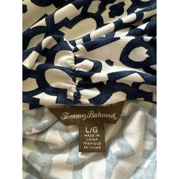 Tommy Bahama Navy and White Geometric Pattern Maxi Dress, Women's Size L - Picture 8 of 9